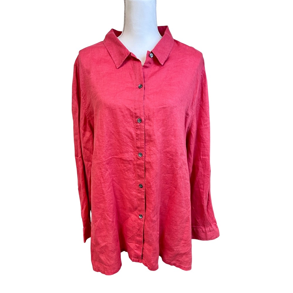 J JILL Linen Button Up Top Shirt XL Coastal Lagenlook Hamptons Travel Relaxed